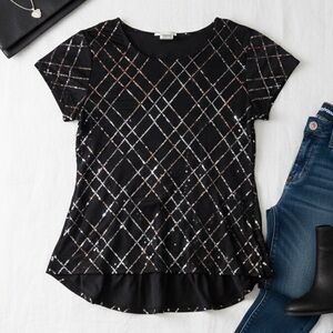 Girls Black Sequin Top